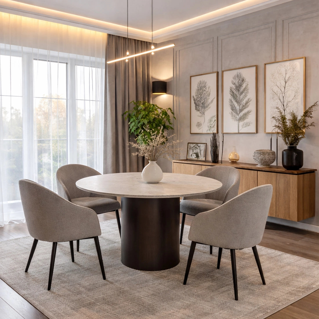 Round Marble Dining Table Set